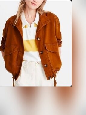 Madewell Beachmont Utility Jacket Small Brown Tone Drawstring Hem NWOT